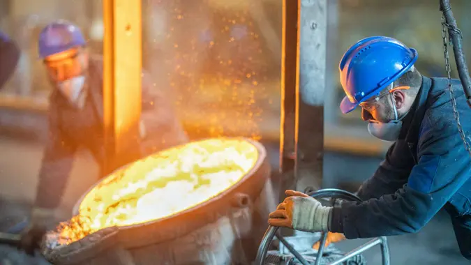 Red-hot molten steel.