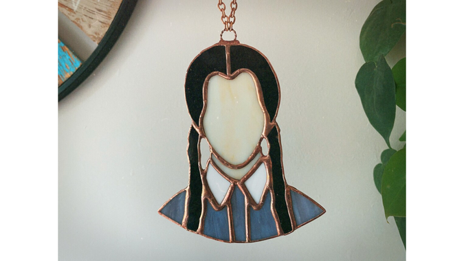 Wednesday Addams stained glass sun catcher ornament, Halloween, spooky, gift, the Addams family, stocking stuffer