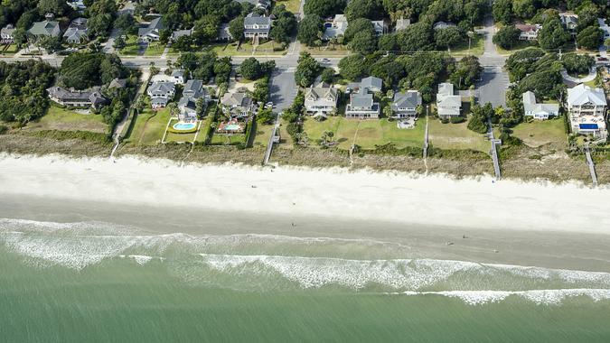 Beachfront Mansion, Aerial View of Myrtle Beach, South Carolina stock photo