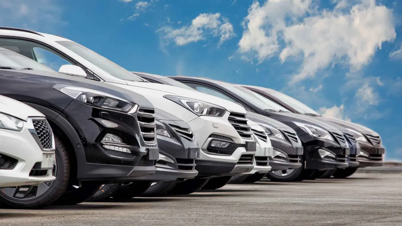 Cars for Sale Stock Lot Row.