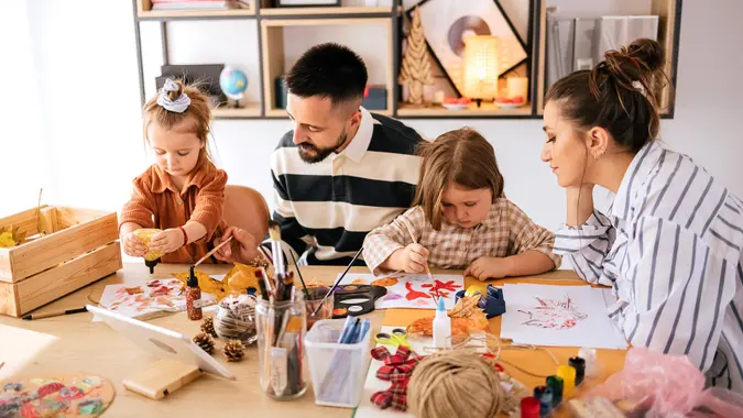 Family enjoys art stock photo