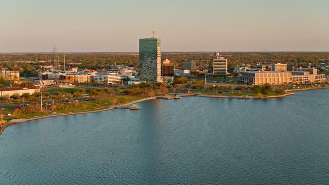 Aerial shot of Lake Charles in Calcasieu Parish, Louisiana.