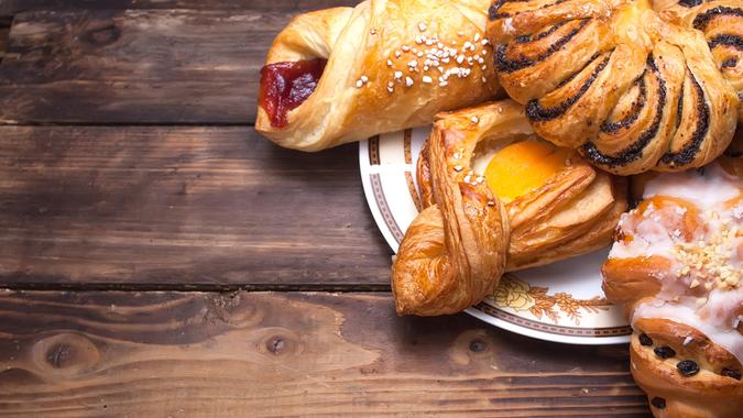 bakery pastry bread on the wooden table.