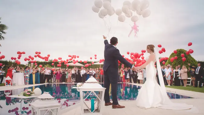 couple getting married during outdoor wedding