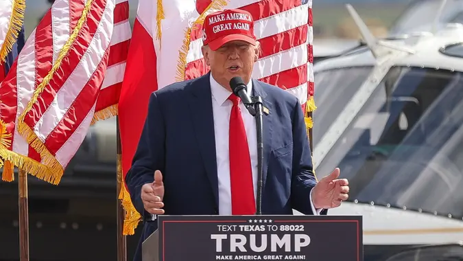Donald Trump and Greg Abbott speak at South Texas International Airport, Edinburg, USA - 19 Nov 2023