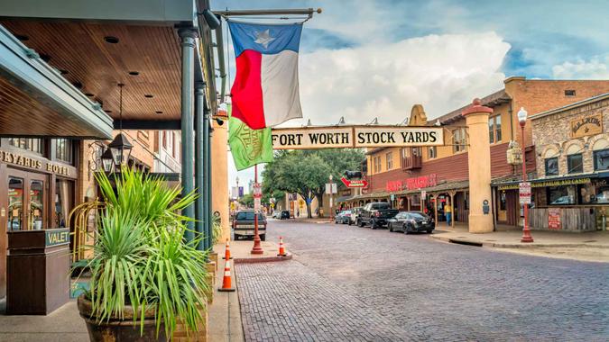 Stockyards Historic District in Fort Worth, Texas, USA.