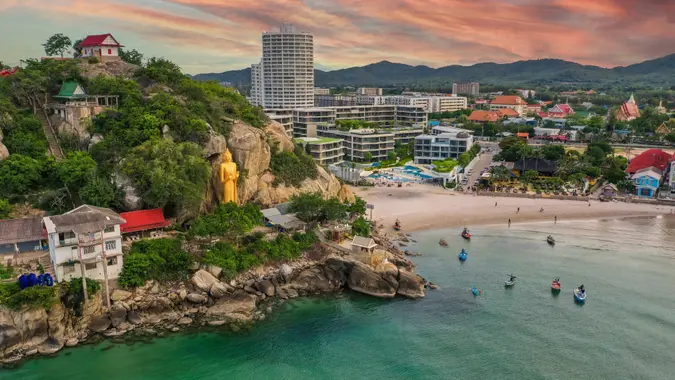 Wat Khao Takiab hill and beach in hua Hin, Prachuap Khiri Khan, Thailand, south east asia.