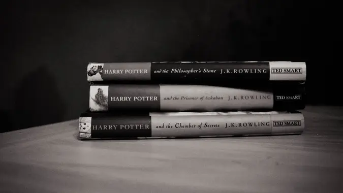 Durham, England - September 22 2011: Stacked Harry Potter books.