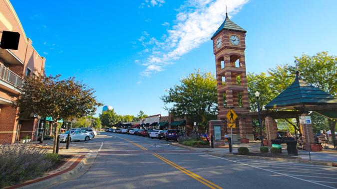 Overland Park Kansas Clock Tower stock photo