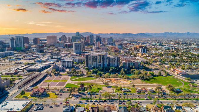 Phoenix, Arizona, USA Downtown Skyline Aerial.