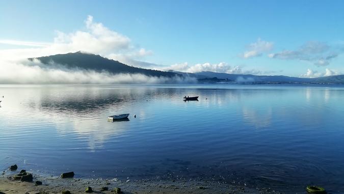 lake in the mountains in Caminha Portugal.