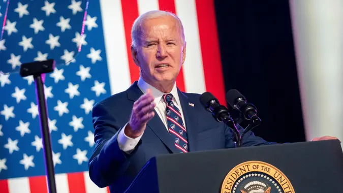 US President Joe Biden delivers a speech critical of former President Trump during a campaign event, Blue Bell, USA - 05 Jan 2024