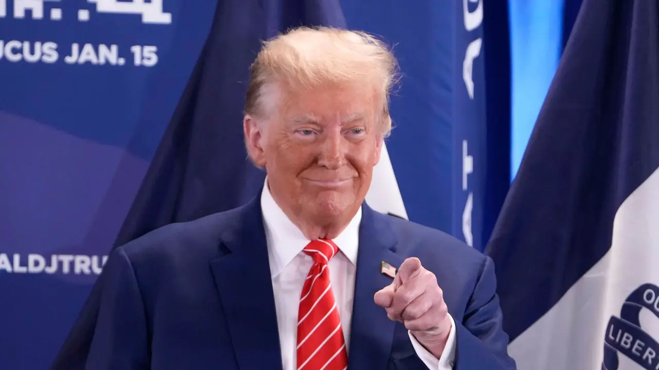 Mandatory Credit: Photo by Bryon Houlgrave/Shutterstock (14288518u)Former President and current Republican presidential candidate hopeful Donald Trump speaks at a rally on Saturday, January 6, 2024, at the DMACC College Conference Center in Newton, Iowa.