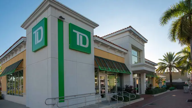 Miami,  Florida, USA - Dec 6th, 2019:  TD Bank, a Canadian multinational banking and financial services institution, has significant presence in the United States.