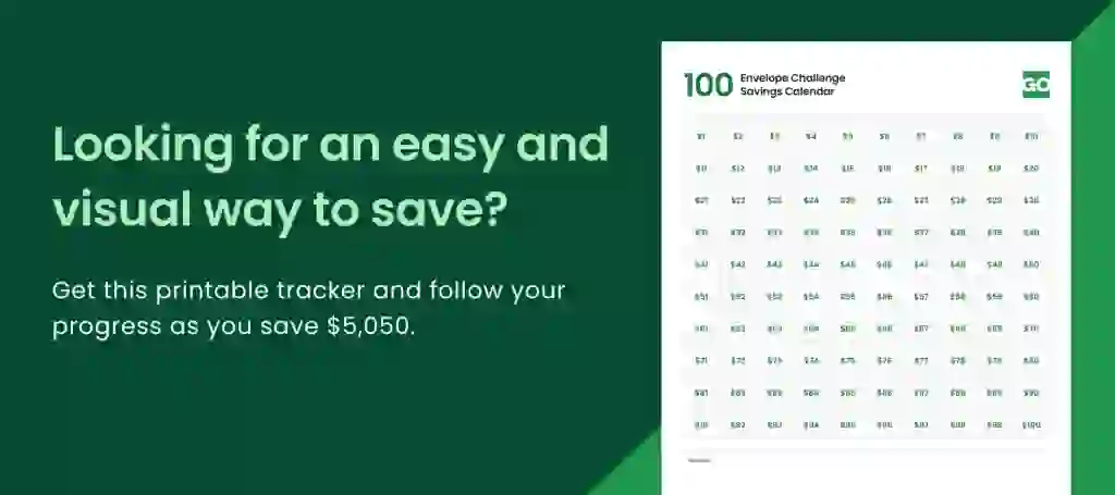 infographic of printable tracker for 100 savings challenge