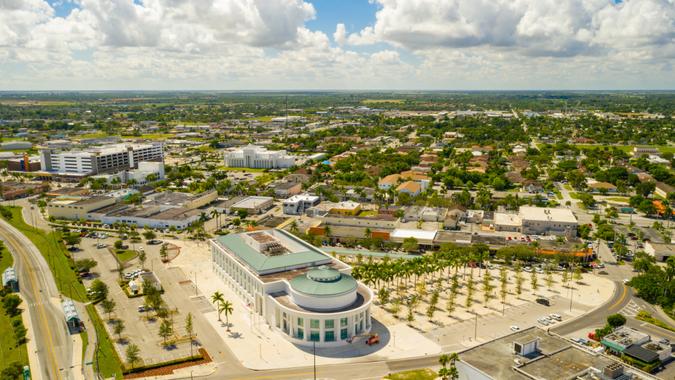 Aerial shot of Downtown Homestead Miami Dade Florida.