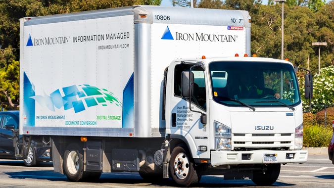 Iron Mountain vehicle driving on a street Oct 29, 2019 Santa Clara / CA / USA - Iron Mountain vehicle driving on a street; Iron Mountain Inc.