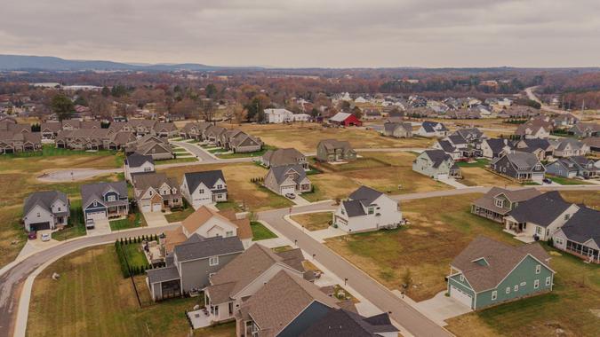 Autumn Aerial Residential Views of Tims Ford Lake in Winchester, Tennessee During Thanksgiving Week in the Fall of 2023.