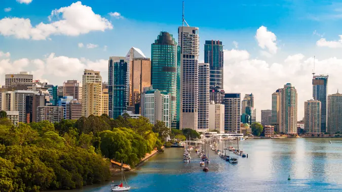 Brisbane city central business district skyline by day.