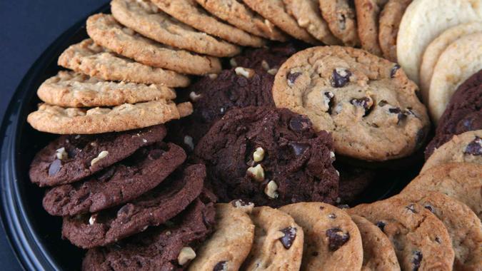 Variety of delicious cookies on a platter.