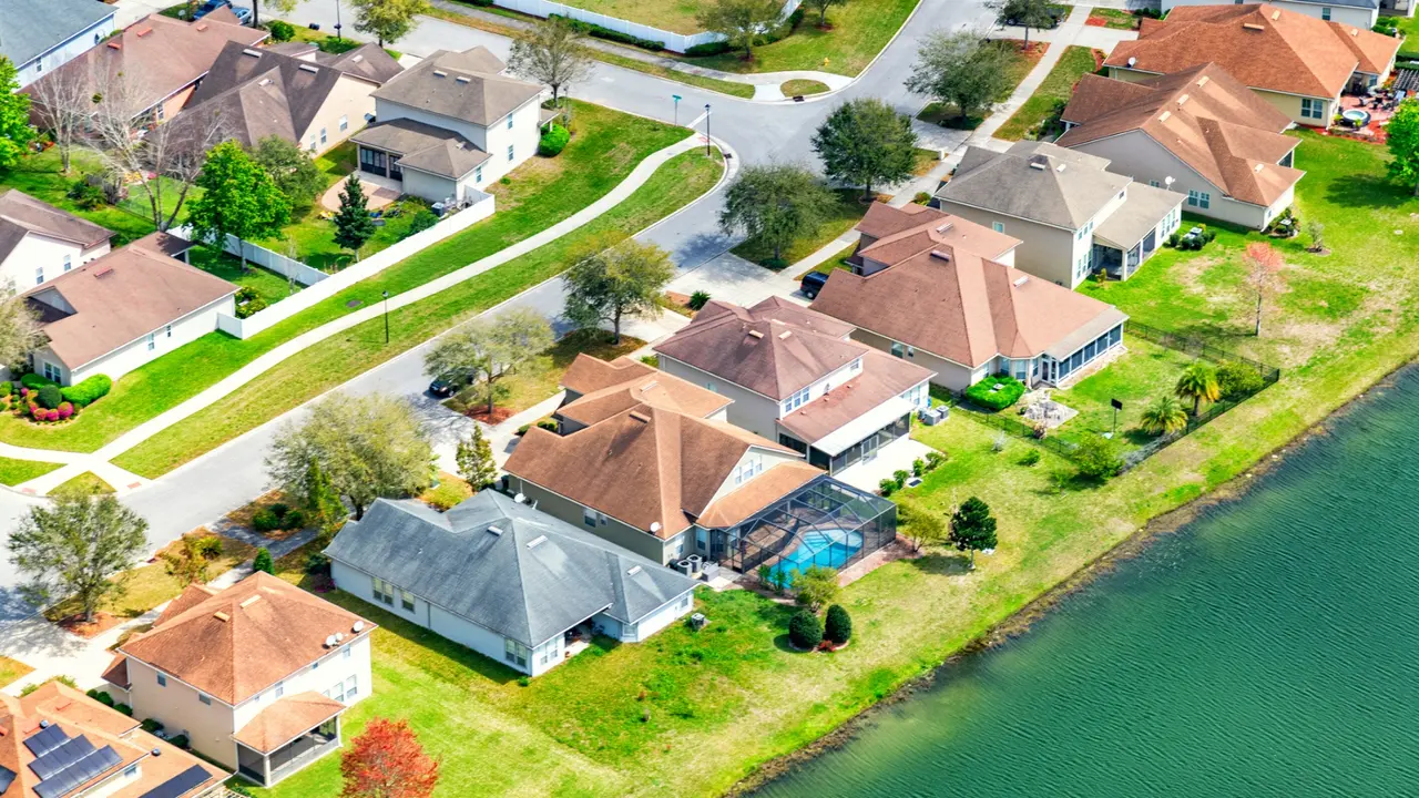 Affluent Suburban Community Aerial stock photo