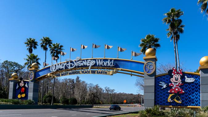 A Walt Disney World entrance arch gate in Orlando, Florida, USA. stock photo