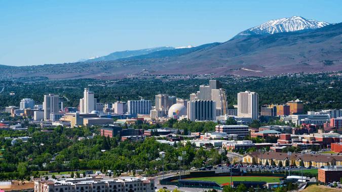 Reno, USA - May 31, 2016: Reno, known as The Biggest Little City in the World, is famous for it's casinos, and is the birthplace of the gaming corporation Harrah's Entertainment.