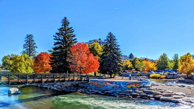 Fall in Reno Nevada along the riverwalk.