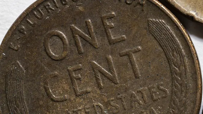 Wheat pennies, copper composition stock photo