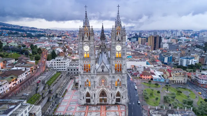 Basilica of the National Vow, Quito, Ecuador stock photo