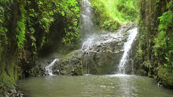 Maunawili Falls in Oahu, Hawaii stock photo