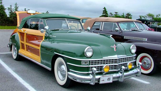 Newfoundland, Canada, June 28, 2011: A Chrysler Town and Country Convertible 1948 which took part in the Cruisin The Rock vintage car rally.