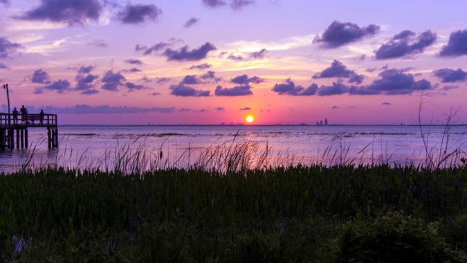 sunset at bayfront park in daphne, alabama in Daphne, Alabama, United States.