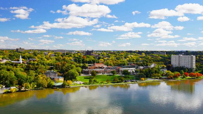 View of Poughkeepsie NY along the Hudson River.