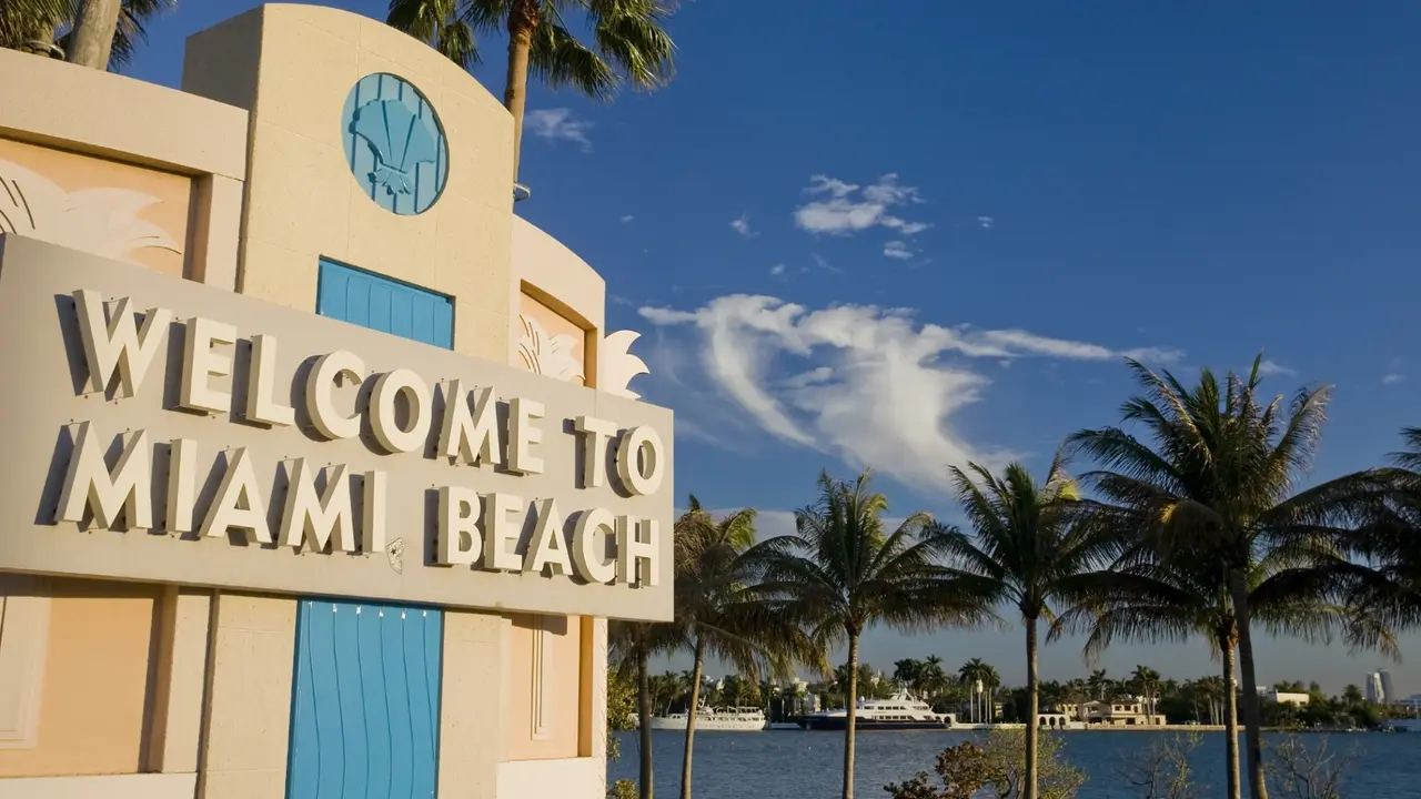 Sunset in Miami Beach stock photo