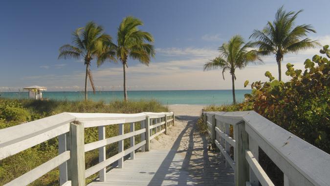 Boardwalk to Beach in Florida stock photo