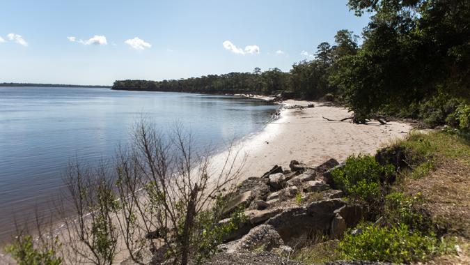 Coastline of Crooked River State Park in Georgia in St. Marys, GA, United States