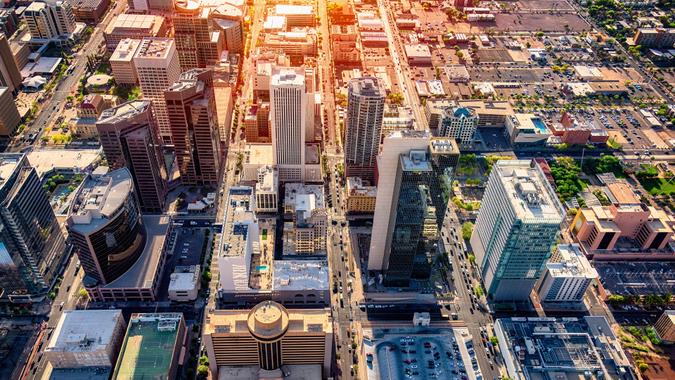 Downtown Phoenix Aerial View stock photo