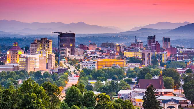 Asheville, North Carolina, USA at twilight.