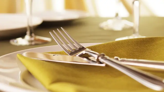 Elegant dinner table setting with shallow depth of field stock photo