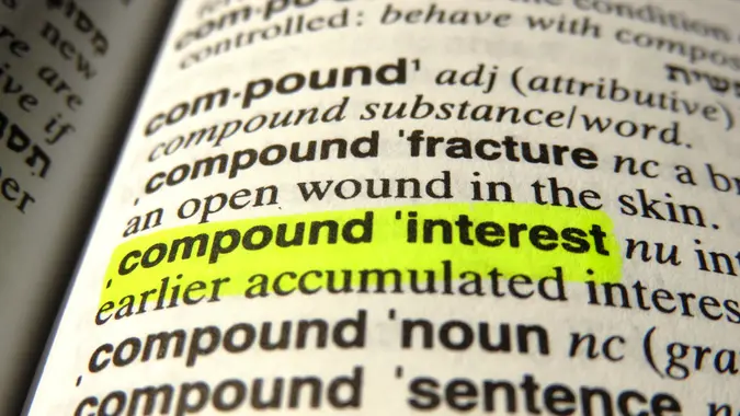 Interest, compound interest, - dictionary definition.