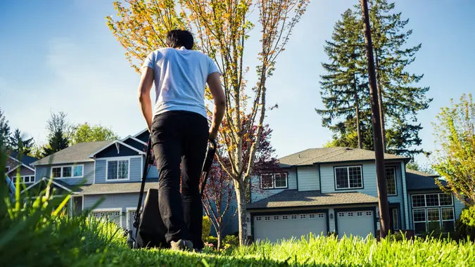 Mowing The Lawn stock photo