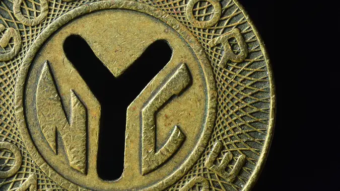NYC Subway Token - Macro stock photo