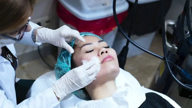Woman getting ready before surgery in hospital.