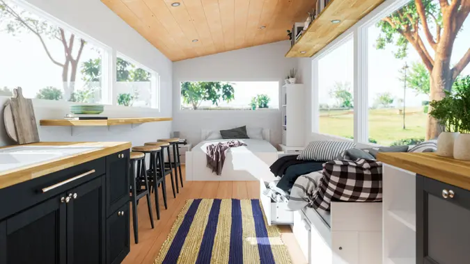 Tiny house interior, living in small spaces.