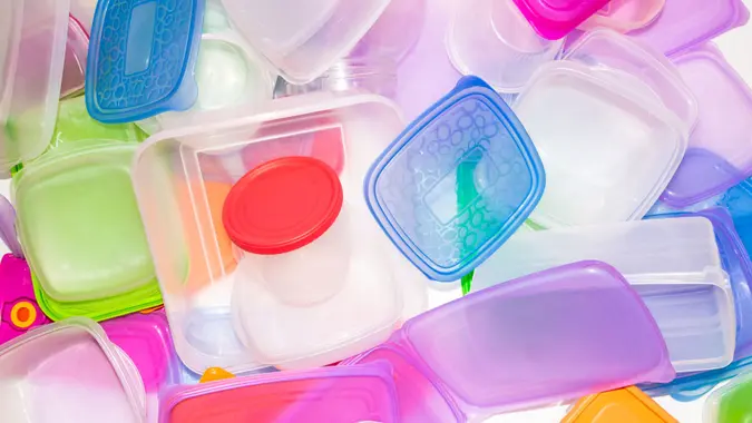 Pile of recycled food plastic containers.