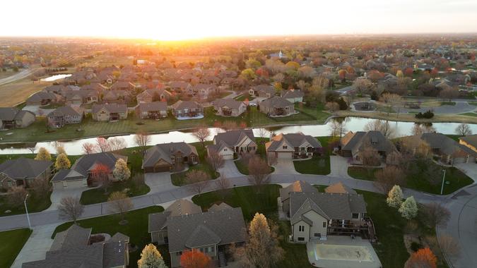 As the sun begins to rise in Wichita, Kansas the neighborhoods of Wichita, Kansas give evidence that spring has arrived.