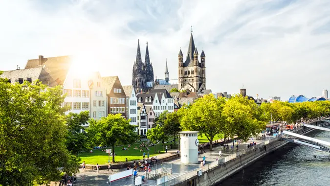 Skyline Cologne with Rhine River.