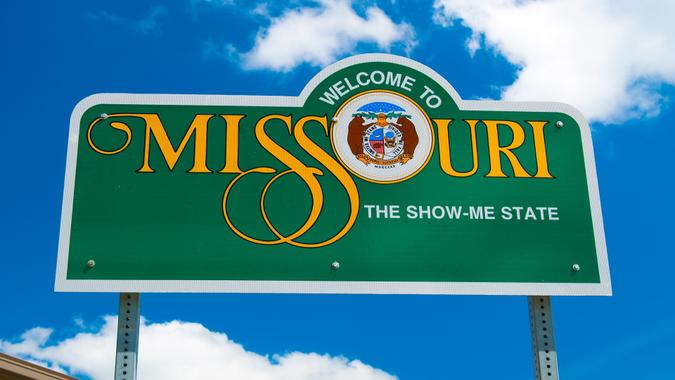 Missouri Welcome Sign stock photo