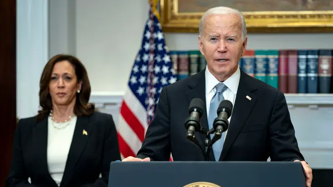 United States President Joe Biden delivers remarks in the Roosevelt Room of the White House in Washington, DC, after former President Donald Trump was injured in a shooting at a July 13 election rally in Pennsylvania.